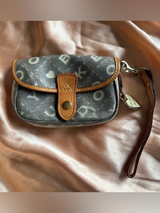 Vintage Dooney and Burke Classic Logo Wristlet Mini Bag with tan trim - Picture 1 of 7